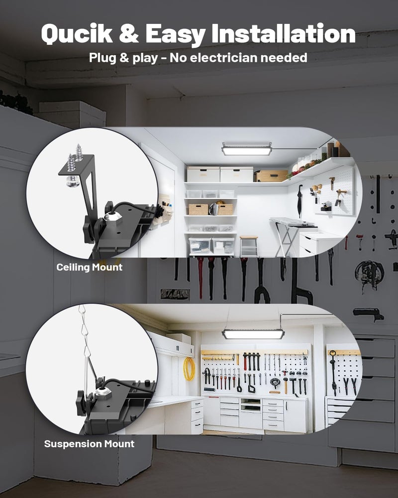 AGranTOP 2 Pack Linkable LED Shop Lights, Ultra Bright 100W 15000LM Aluminum Plug in Garage Light w/ 9.84ft Power Cord, 6000K Work Light for Garage, Workshop, Warehouse (Built-in Outlet) - Image 4